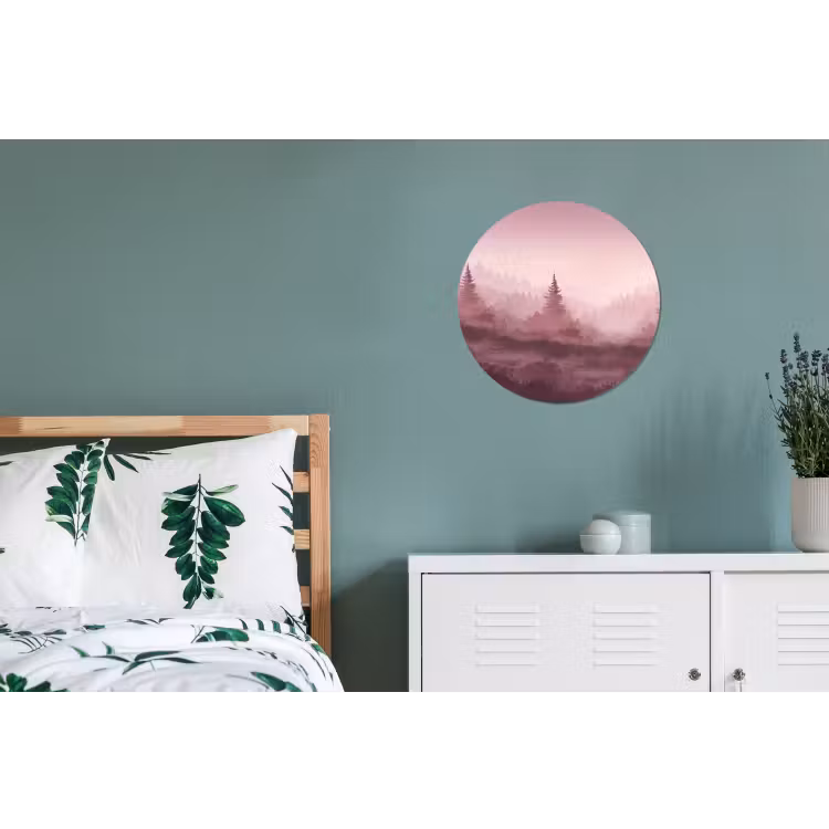 Landschap - Mistig - Roze Wandcirkel aluminium klein -slaapkamer