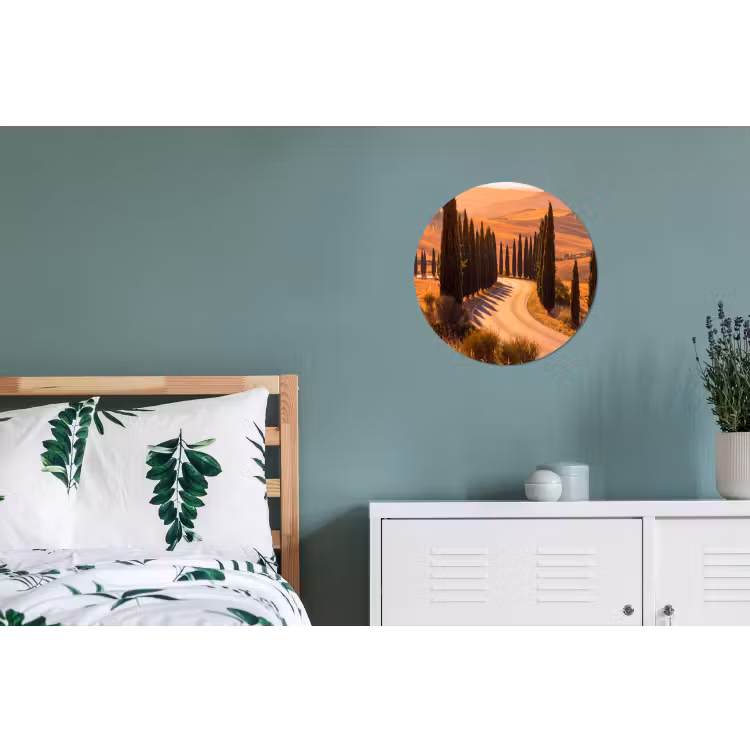 Landschap - Weg - Bomen - Natuur - Goud Wandcirkel aluminium klein -slaapkamer