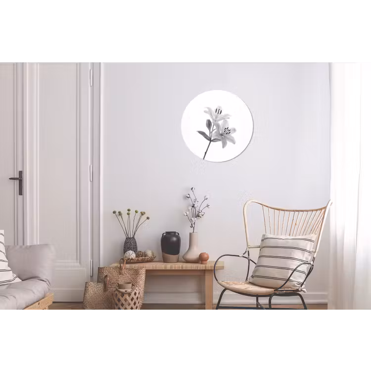 Lelies - Elegant - Zwart - Wit Wandcirkel aluminium klein -woonkamer