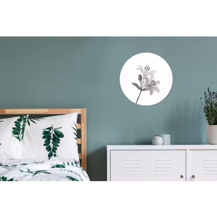 Lelies - Elegant - Zwart - Wit Wandcirkel aluminium klein -slaapkamer