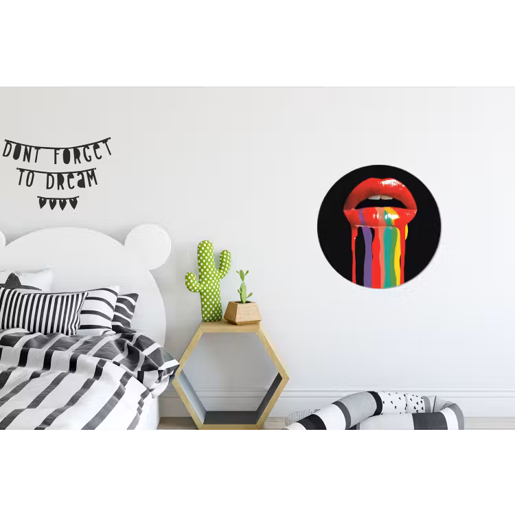 Lippen - Kleuren - Zwart Wandcirkel aluminium klein -kinderkamer