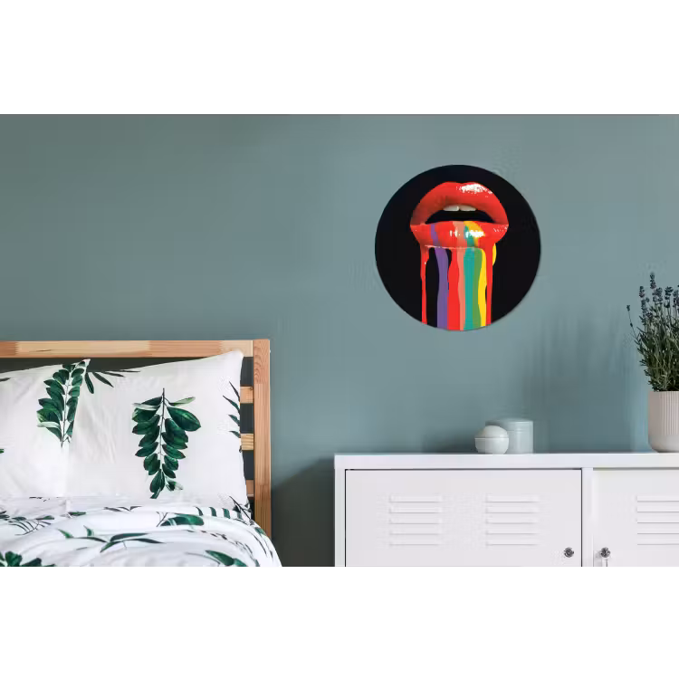 Lippen - Kleuren - Zwart Wandcirkel aluminium klein -slaapkamer