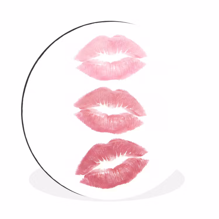 Lippen - Kusafdruk - Roze - Modern - Abstract Wandcirkel aluminium klein -3d