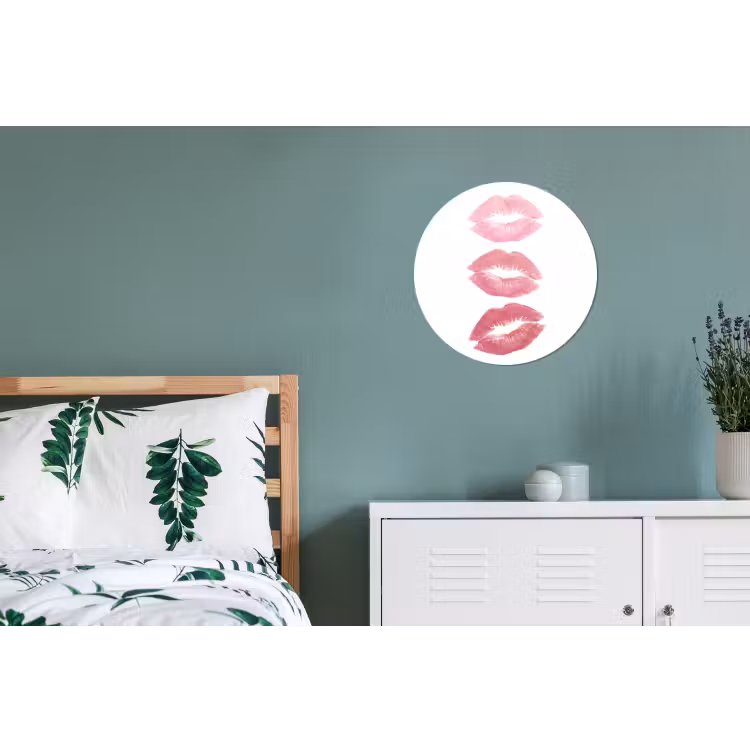 Lippen - Kusafdruk - Roze - Modern - Abstract Wandcirkel aluminium klein -slaapkamer