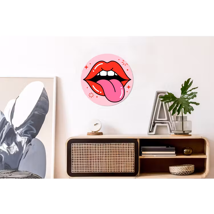 Lippen - Tong - Pop-art - Kleurrijk - Roze Wandcirkel aluminium klein -kantoor