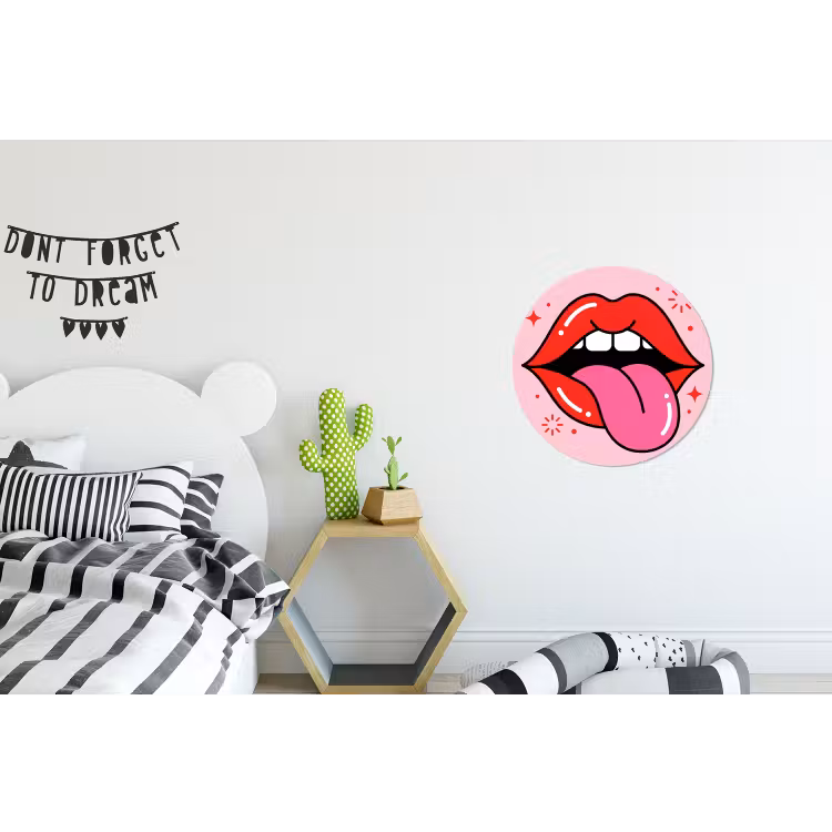 Lippen - Tong - Pop-art - Kleurrijk - Roze Wandcirkel aluminium klein -kinderkamer