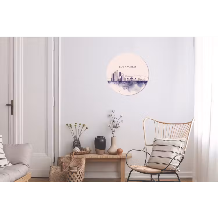 Los Angeles - Skyline - Architectuur - Aquarel - Blauw Wandcirkel aluminium klein -woonkamer