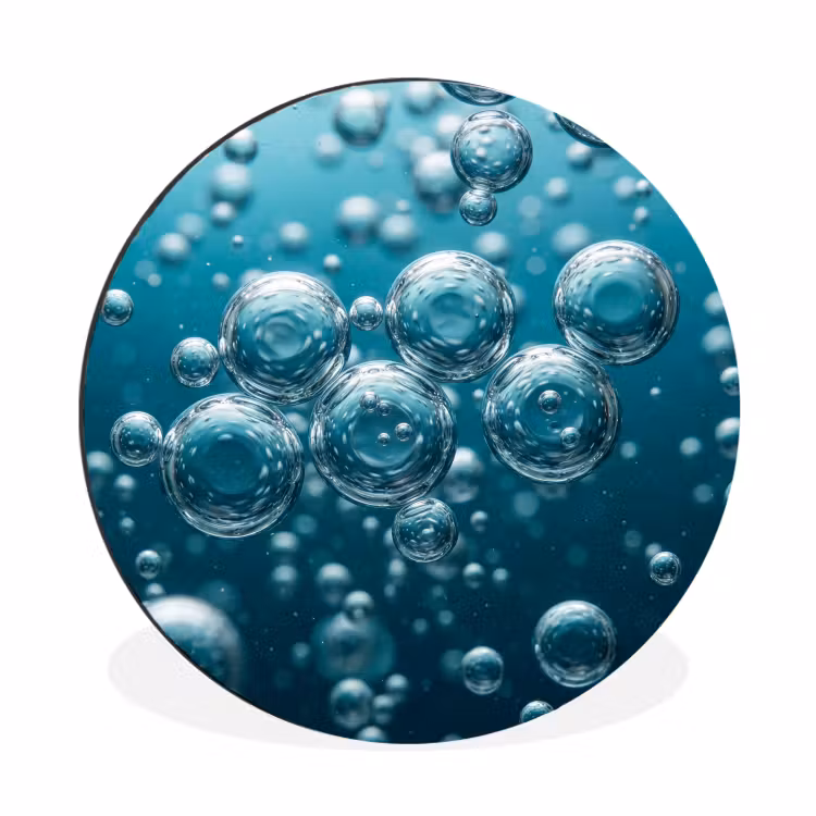 Luchtbellen - Dynamisch - Blauw Wandcirkel aluminium klein -3d
