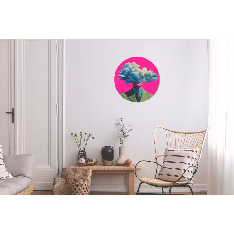 Man - Pak - Wolk - Roze Wandcirkel aluminium klein -woonkamer