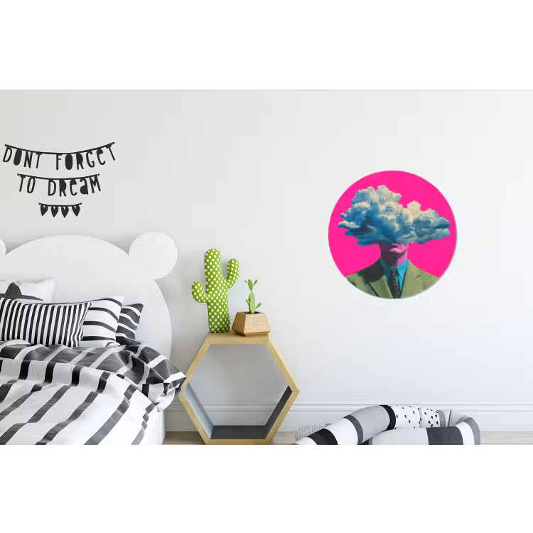 Man - Pak - Wolk - Roze Wandcirkel aluminium klein -kinderkamer