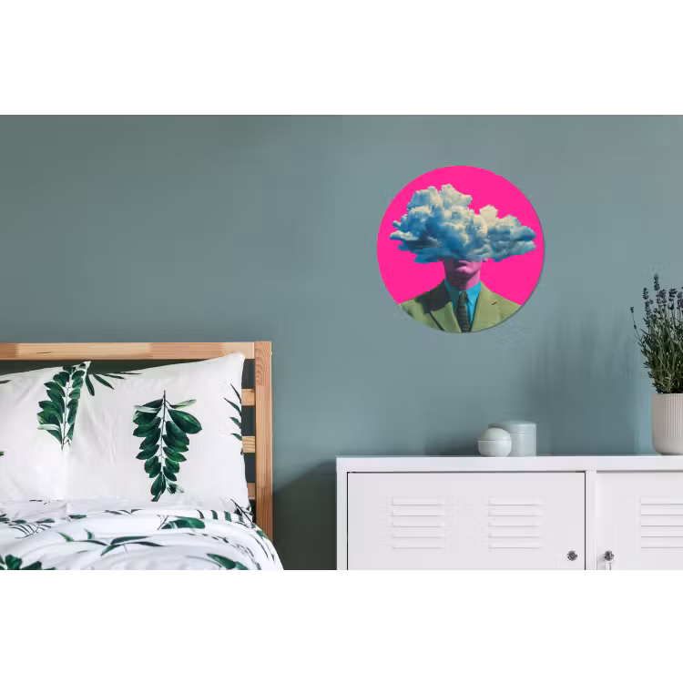 Man - Pak - Wolk - Roze Wandcirkel aluminium klein -slaapkamer