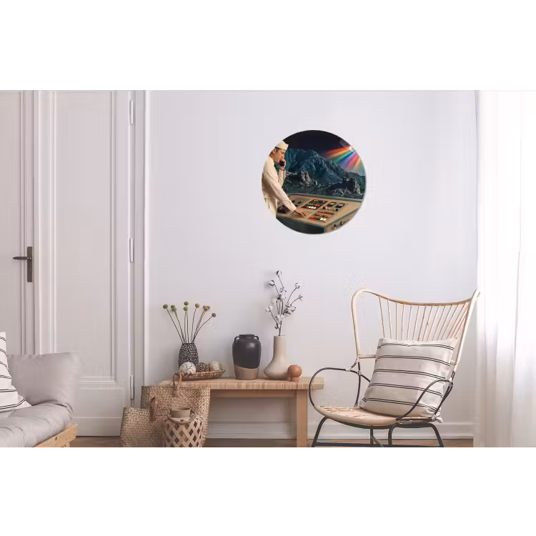 Alu-Dibond-Bild Rund - Mann – Kontrollraum – Strand - Man - Controlekamer - Strand Wandcirkel aluminium klein