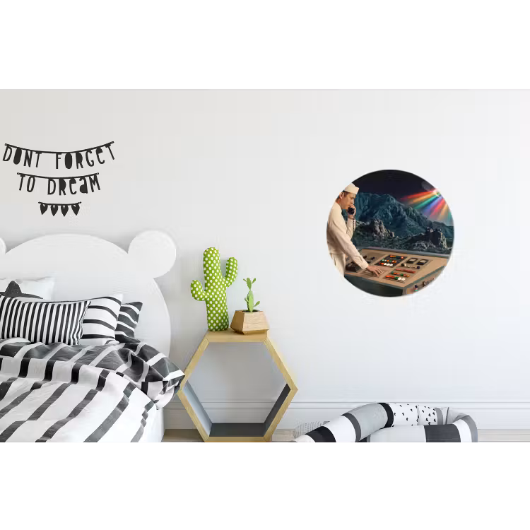 Alu-Dibond-Bild Rund - Mann – Kontrollraum – Strand - Man - Controlekamer - Strand Wandcirkel aluminium klein