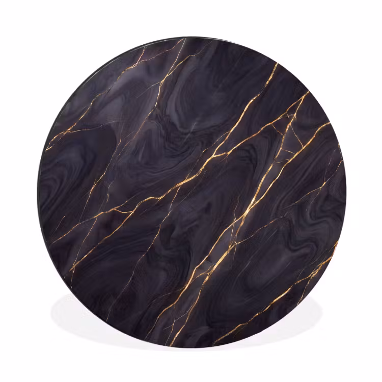 Marmer - Goudaders - Abstract - Modern - Zwart Wandcirkel aluminium klein -3d