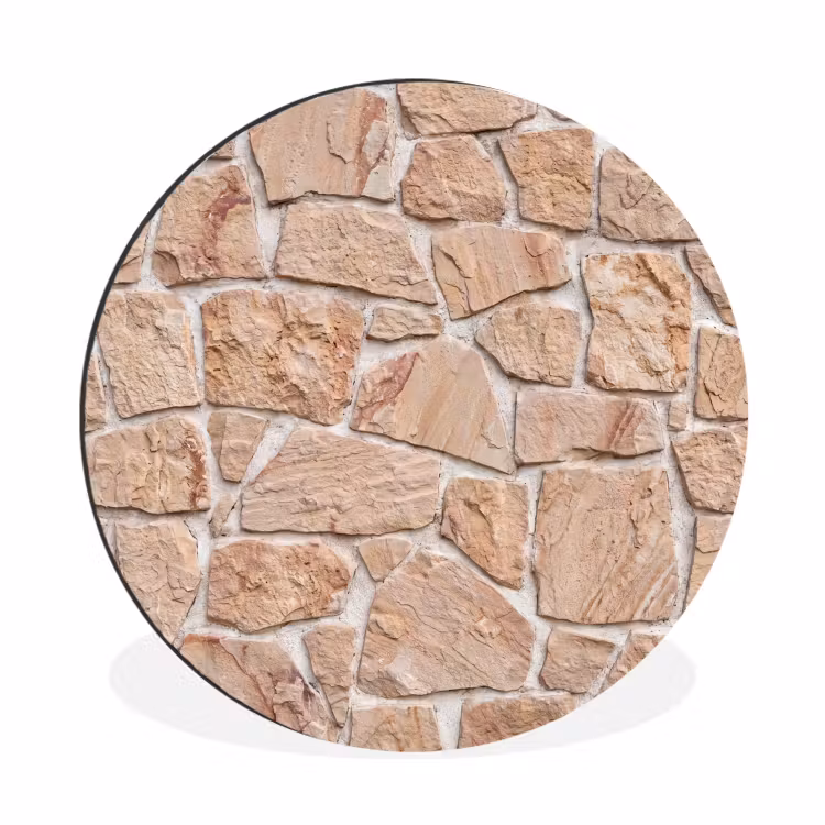 Muur - Steen - Patroon - Rustiek - Beige Wandcirkel aluminium klein -3d
