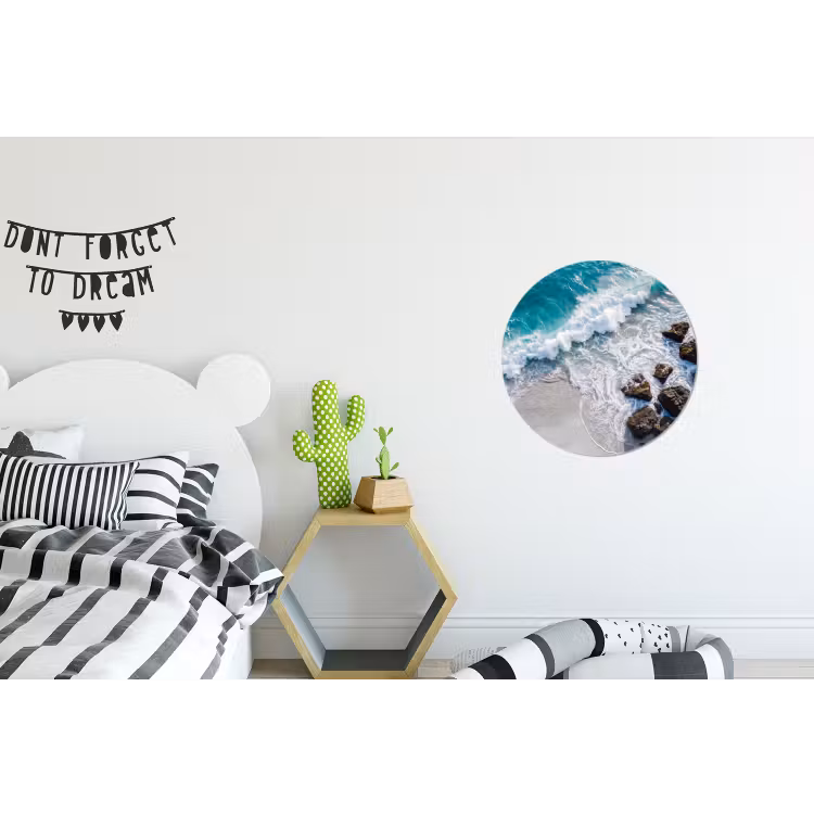 Zee - Golf - Strand - Natuur - Blauw Wandcirkel aluminium klein -kinderkamer