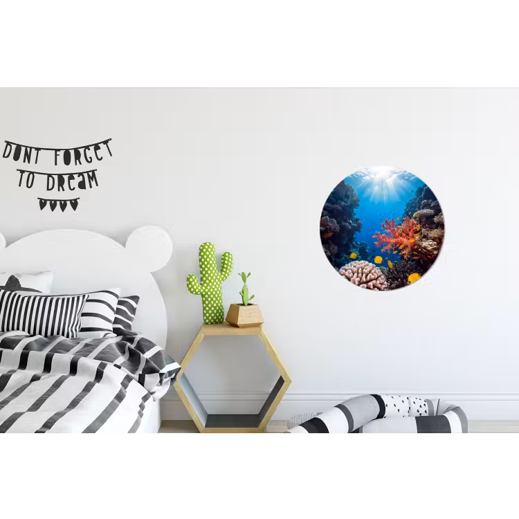 Zee - Koraalrif - Natuur - Levendig - Blauw Wandcirkel aluminium klein -kinderkamer
