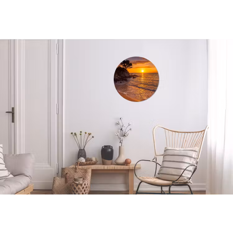 Zee - Kust - Zonsondergang - Natuur - Oranje Wandcirkel aluminium klein -woonkamer