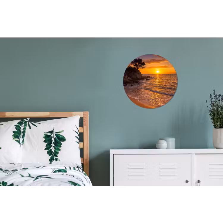 Zee - Kust - Zonsondergang - Natuur - Oranje Wandcirkel aluminium klein -slaapkamer