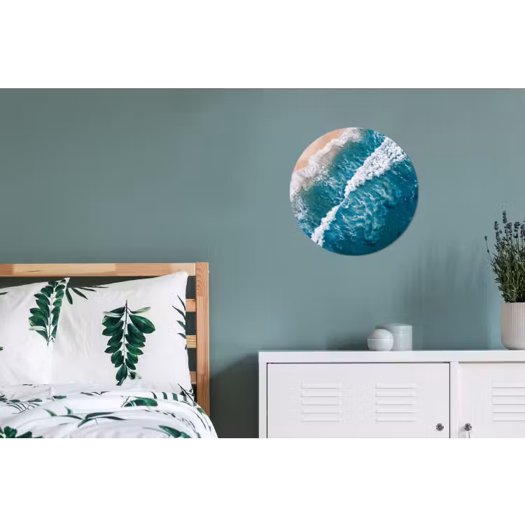 Zee - Strand - Golven - Natuur - Blauw Wandcirkel aluminium klein -slaapkamer