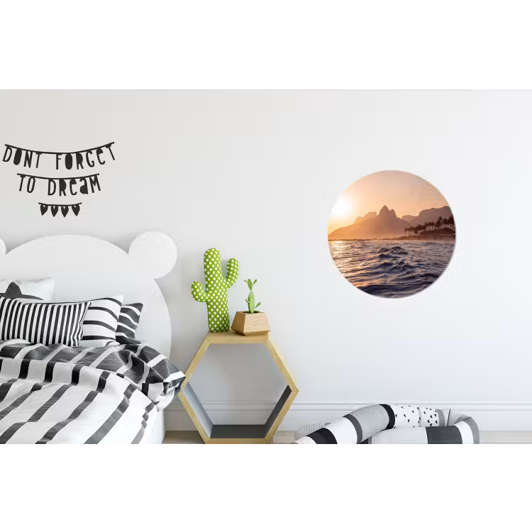 Zee - Golven - Zonsondergang - Kust - Goud Wandcirkel aluminium klein -kinderkamer