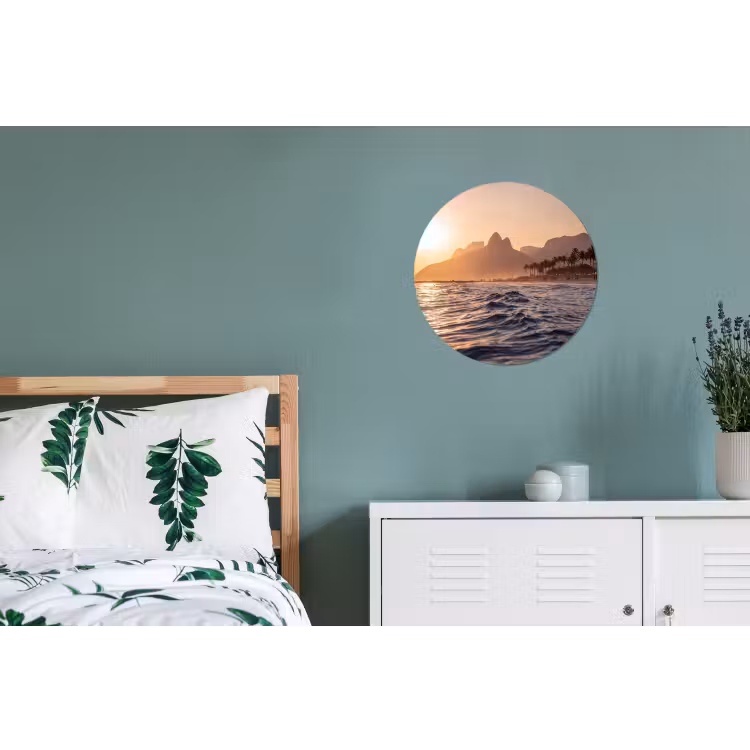 Zee - Golven - Zonsondergang - Kust - Goud Wandcirkel aluminium klein -slaapkamer