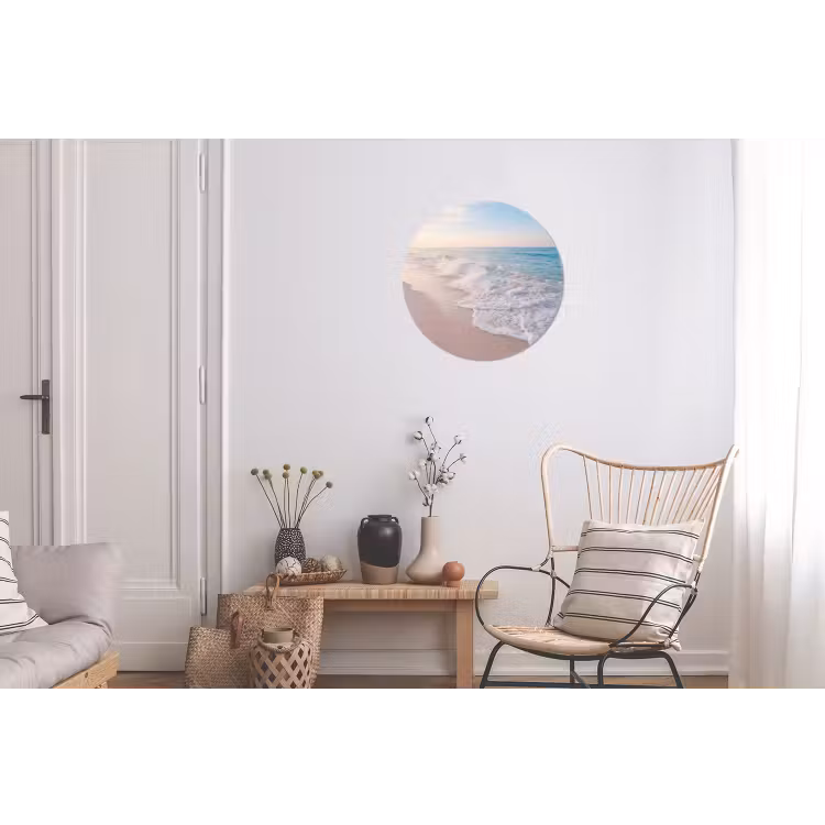 Zee - Golven - Strand - Natuur - Wit Wandcirkel aluminium klein -woonkamer