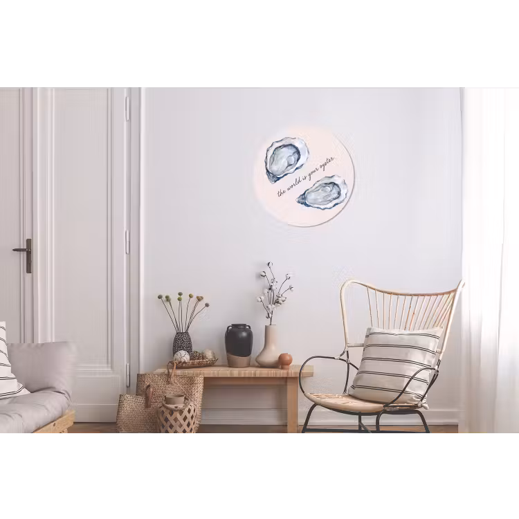 Zeeleven - Oester - Aquarel - Minimalistisch - Blauw Wandcirkel aluminium klein -woonkamer