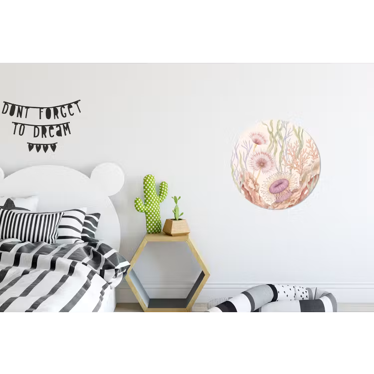 Zeeleven - Koraal - Onderwater - Illustratie - Kleurrijk Wandcirkel aluminium klein -kinderkamer