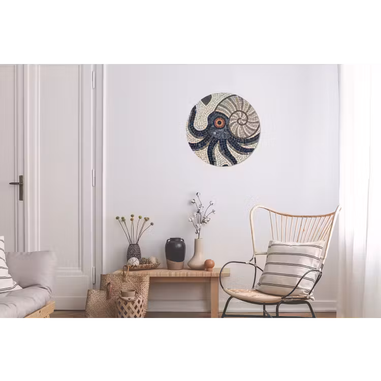 Zeeleven - Mozaïek - Kunst - Vintage - Beige Wandcirkel aluminium klein -woonkamer