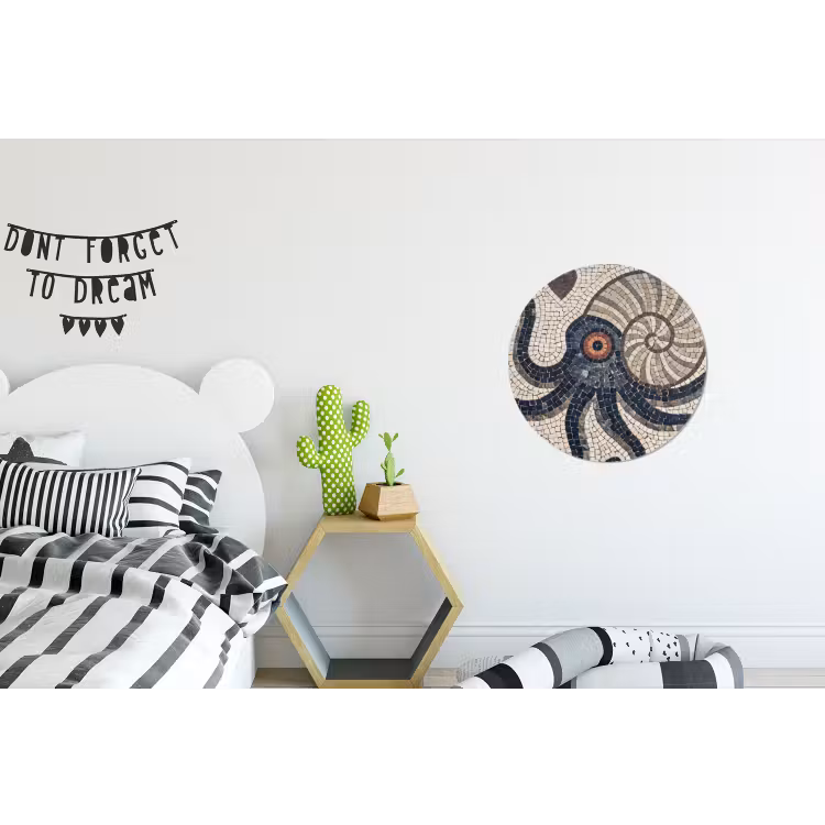 Zeeleven - Mozaïek - Kunst - Vintage - Beige Wandcirkel aluminium klein -kinderkamer
