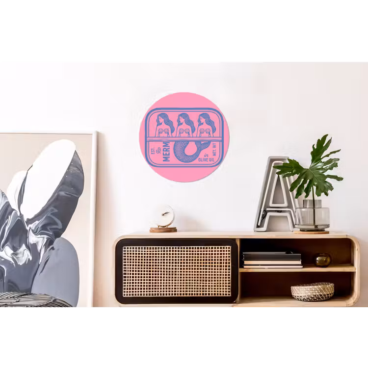 Meermin - Sardineblik - Illustratie - Roze - Retro Wandcirkel aluminium klein -kantoor