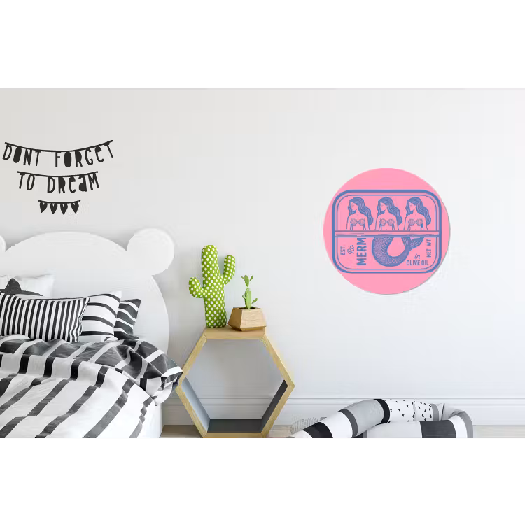 Meermin - Sardineblik - Illustratie - Roze - Retro Wandcirkel aluminium klein -kinderkamer