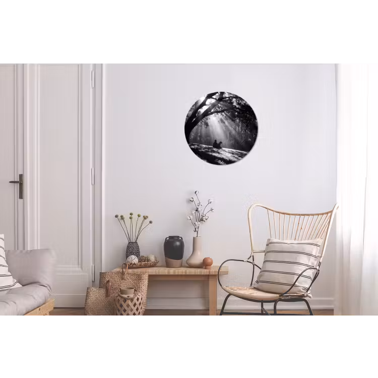 Mens - Hond - Natuur - Zwart-wit - Silhouet Wandcirkel aluminium klein -woonkamer