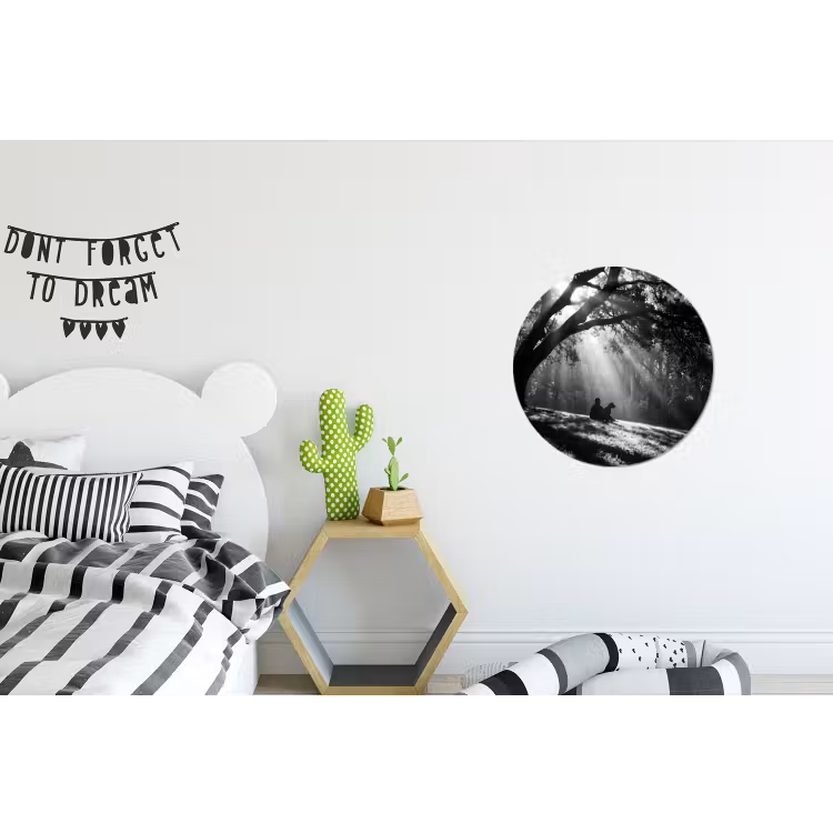 Mens - Hond - Natuur - Zwart-wit - Silhouet Wandcirkel aluminium klein -kinderkamer