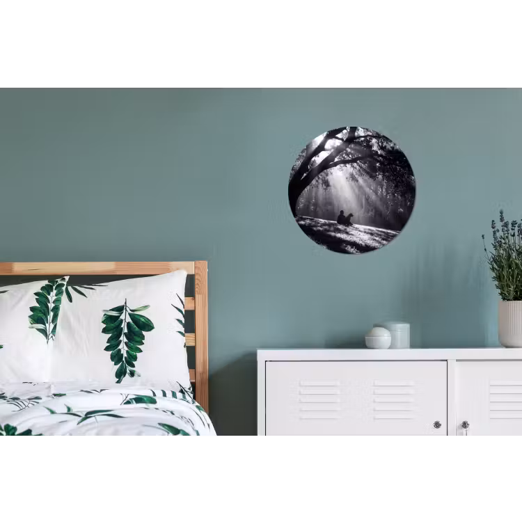 Mens - Hond - Natuur - Zwart-wit - Silhouet Wandcirkel aluminium klein -slaapkamer