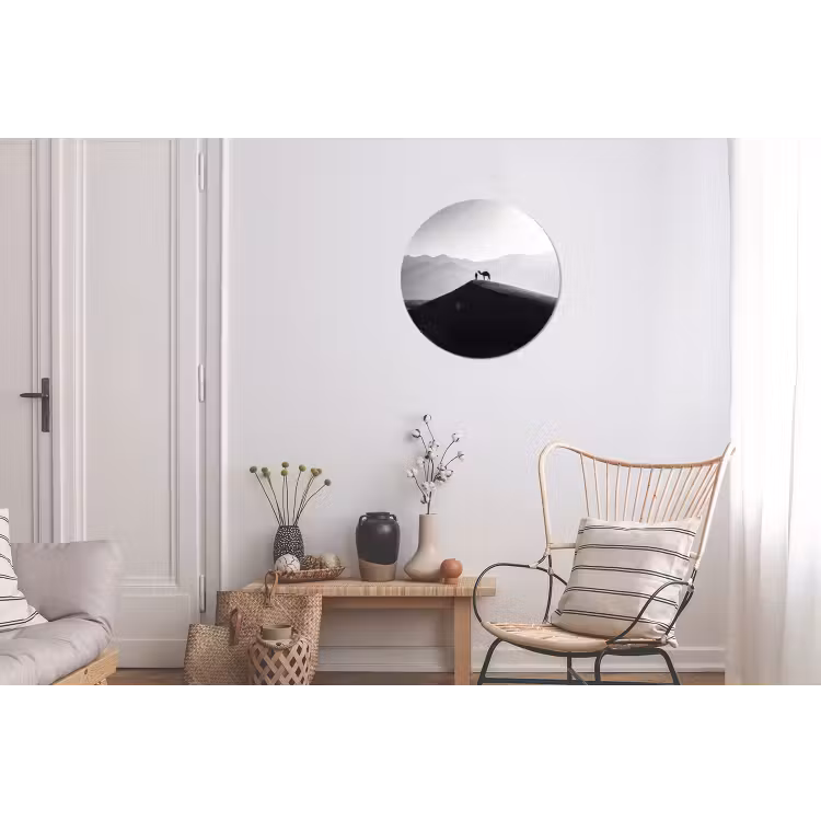 Mens - Kameel - Zandduin - Natuur - Monochroom Wandcirkel aluminium klein -woonkamer