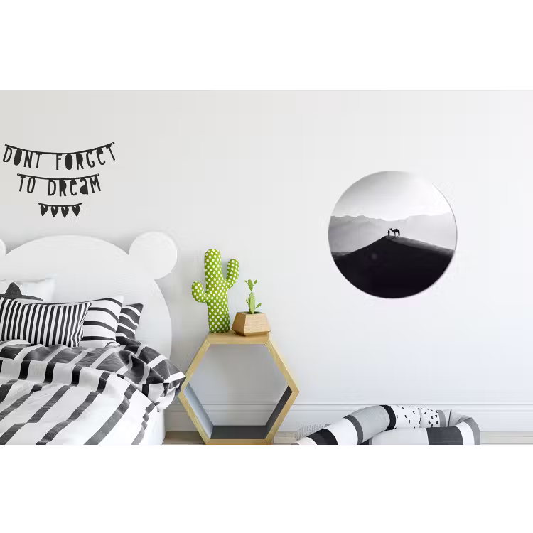 Mens - Kameel - Zandduin - Natuur - Monochroom Wandcirkel aluminium klein -kinderkamer