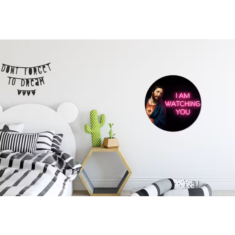 Man - Tekst - Neon Wandcirkel aluminium klein -kinderkamer