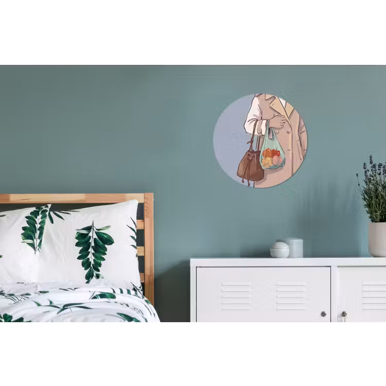 Mensen - Boodschappen - Stadsleven - Modern - Kleurrijk Wandcirkel aluminium klein -slaapkamer