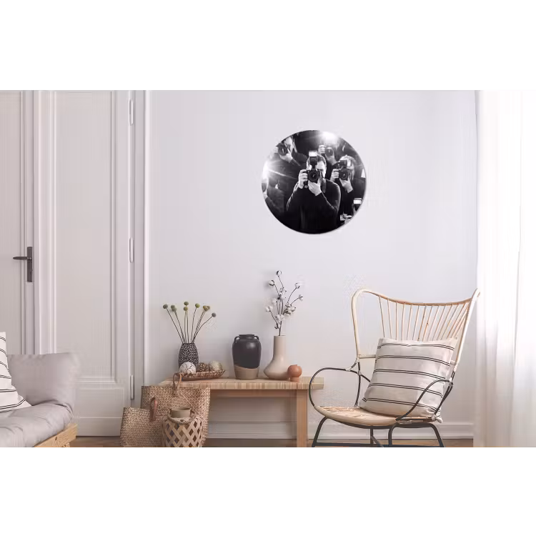 Mensen - Camera - Flitslicht - Zwart-wit - Media Wandcirkel aluminium klein -woonkamer