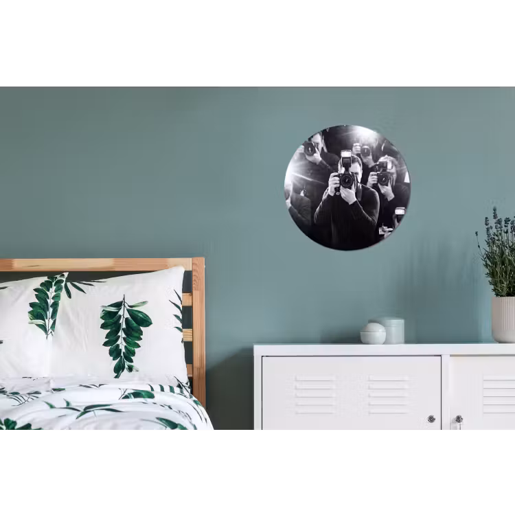 Mensen - Camera - Flitslicht - Zwart-wit - Media Wandcirkel aluminium klein -slaapkamer