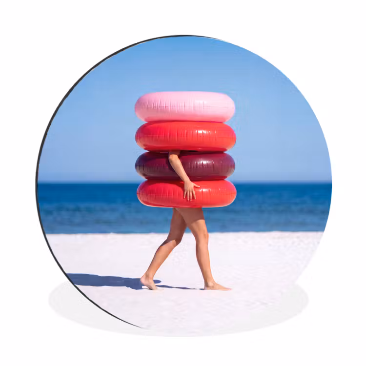 Mensen - Strand - Zomer - Recreatie - Kleurrijk Wandcirkel aluminium klein -3d