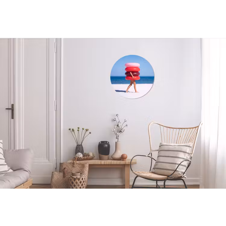 Mensen - Strand - Zomer - Recreatie - Kleurrijk Wandcirkel aluminium klein -woonkamer