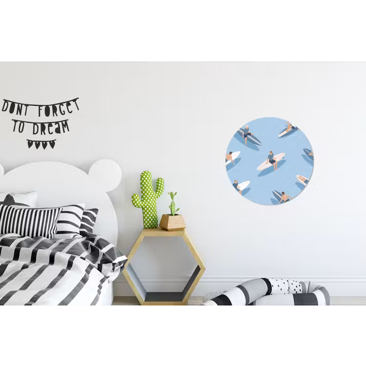 Mensen - Surfen - Water - Zomer - Illustratie Wandcirkel aluminium klein -kinderkamer