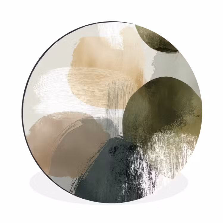 Minimalistisch - Cirkels - Penseelstreken - Beige Wandcirkel aluminium klein -3d