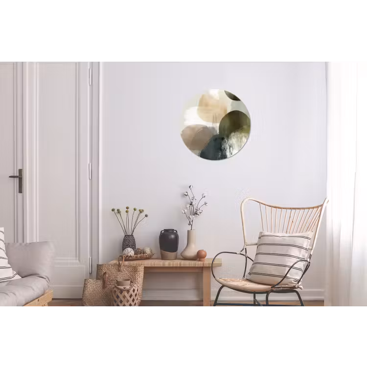 Minimalistisch - Cirkels - Penseelstreken - Beige Wandcirkel aluminium klein -woonkamer