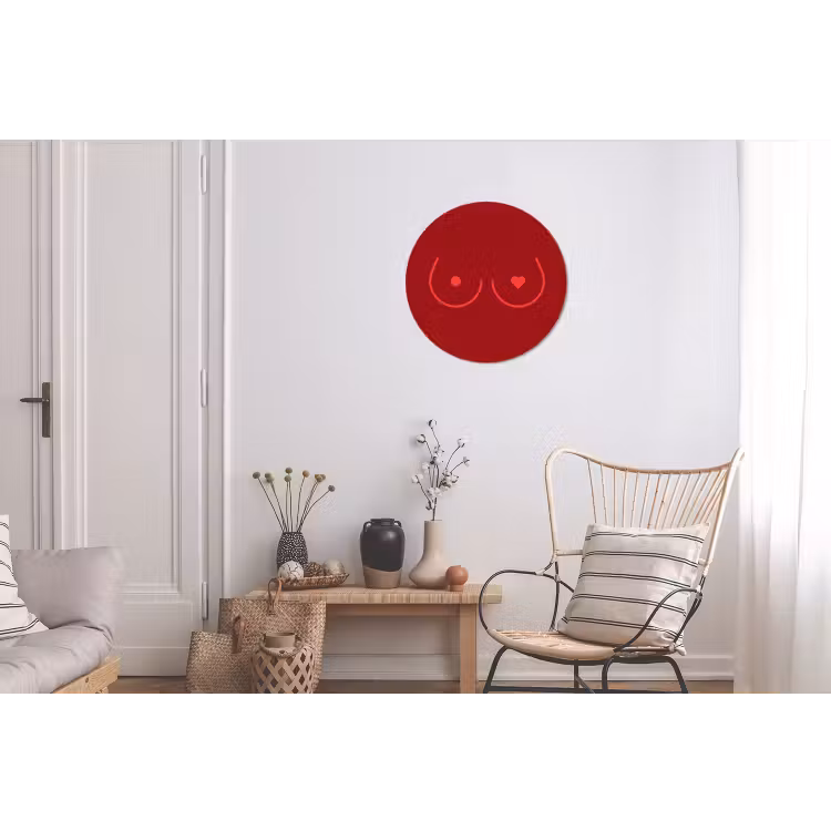 Minimalistisch - Lijnillustratie - Rood Wandcirkel aluminium klein -woonkamer