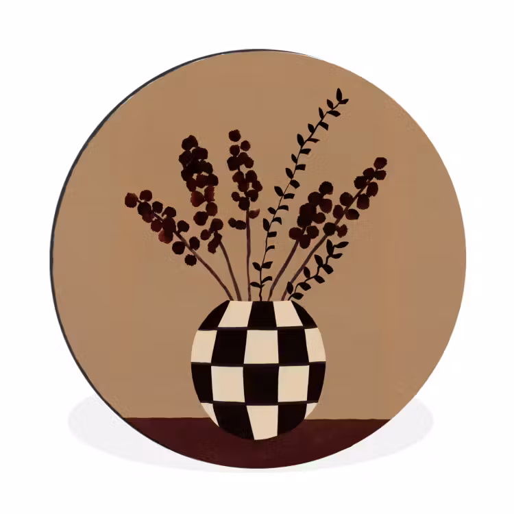 Minimalistisch - Vaas - Bloemen - Bruin Wandcirkel aluminium klein -3d