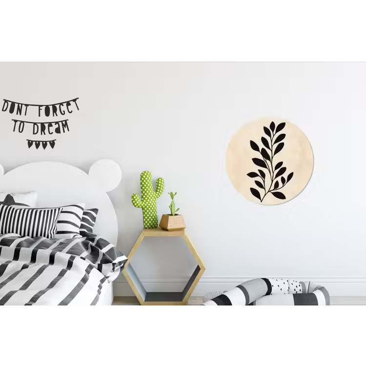 Minimalistisch - Tak - Bladeren - Zwart Wandcirkel aluminium klein -kinderkamer
